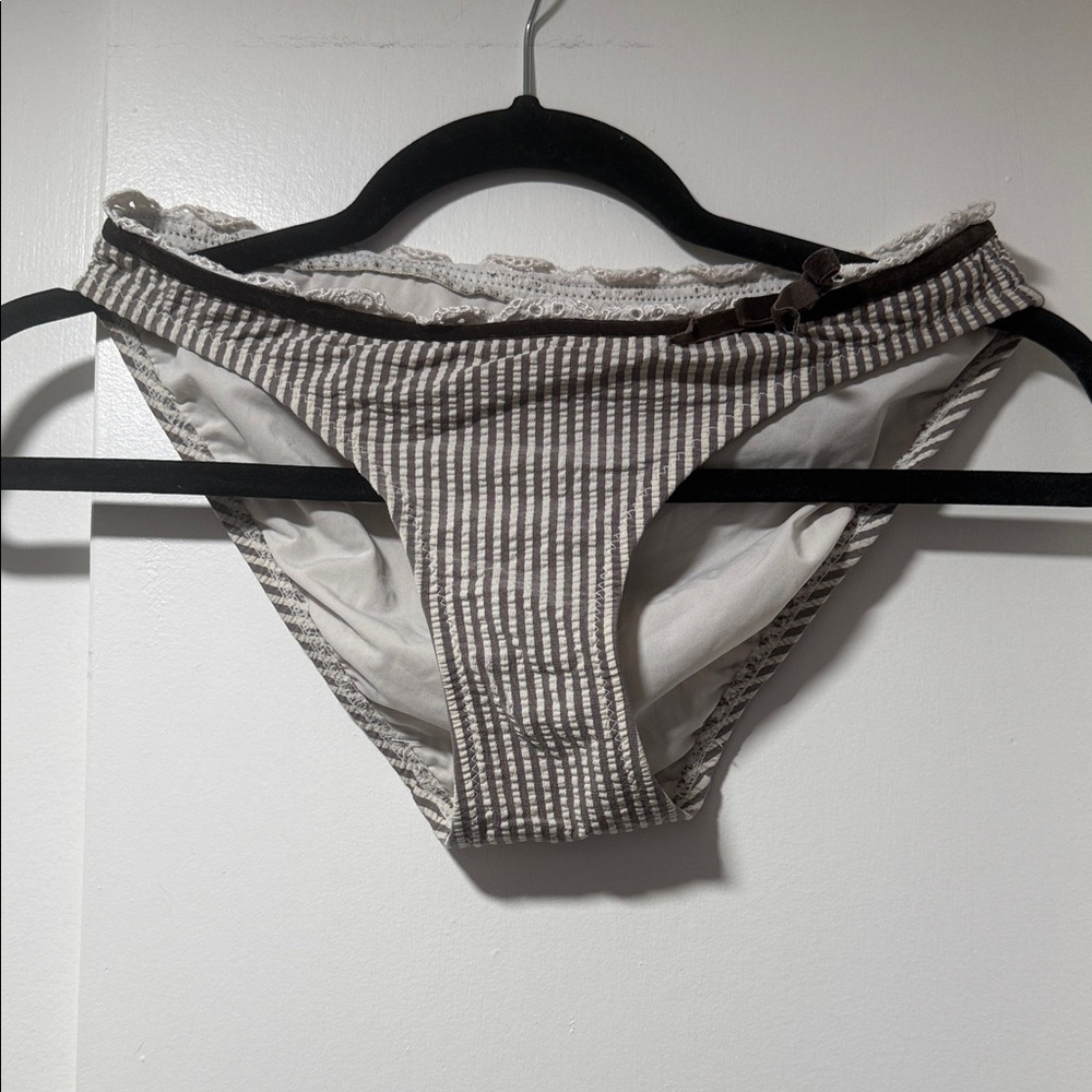 Y2K Juicy Couture Brown and White Striped Bikini Bottom
